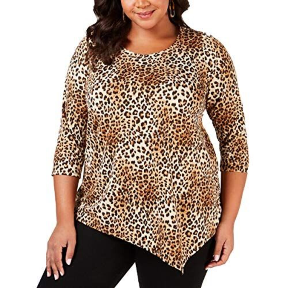 NY Collection Plus Size Printed Asymmetrical-Hem Top